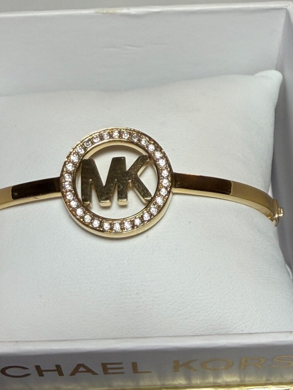 Michael Kors Gold Tone MK Hinged Bracelet